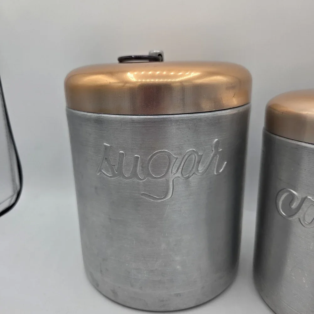 Heller Hostess Ware Stainless Steel/Copper Canister Set Kitchen Pantry